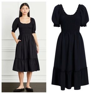 Hill House The Louisa Nap Midi Dress in Black Crepe | SMALL NWT